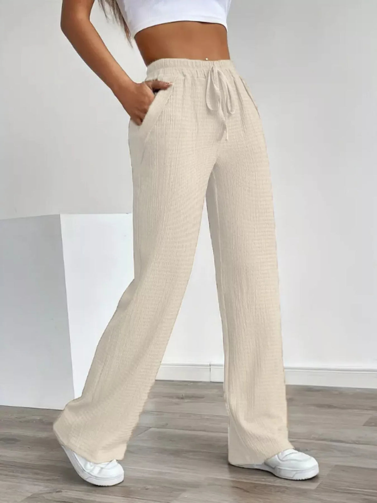 Textured Wide Leg Pants