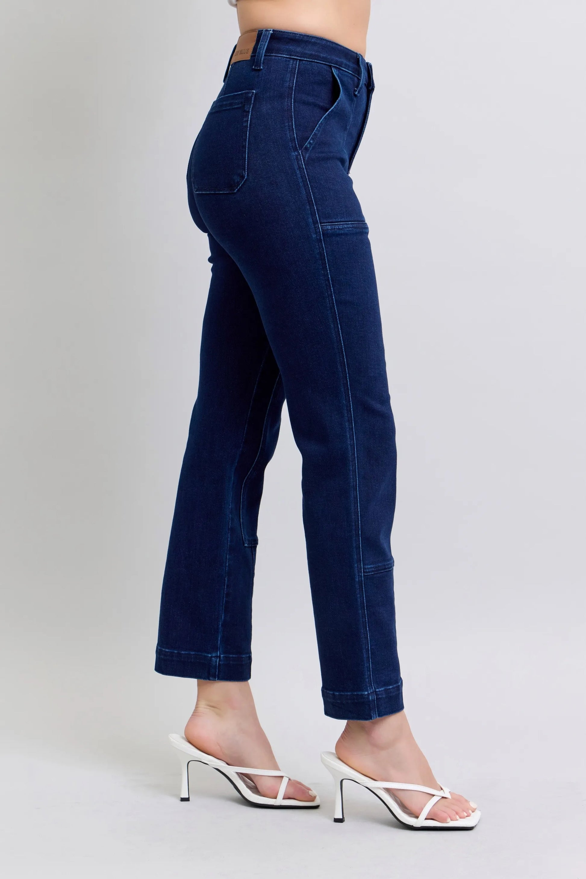 Judy Blue High Waist Knee Patch Straight Jeans in Dark in Dk