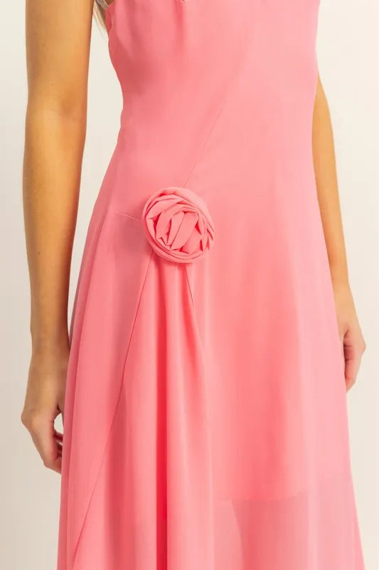 Hyfve Chiffon Halter Asymmetrical Hem Dress in Rose