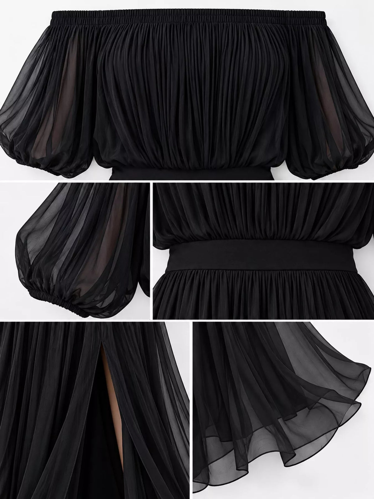 Off-Shoulder Ruched Chiffon Maxi Dress