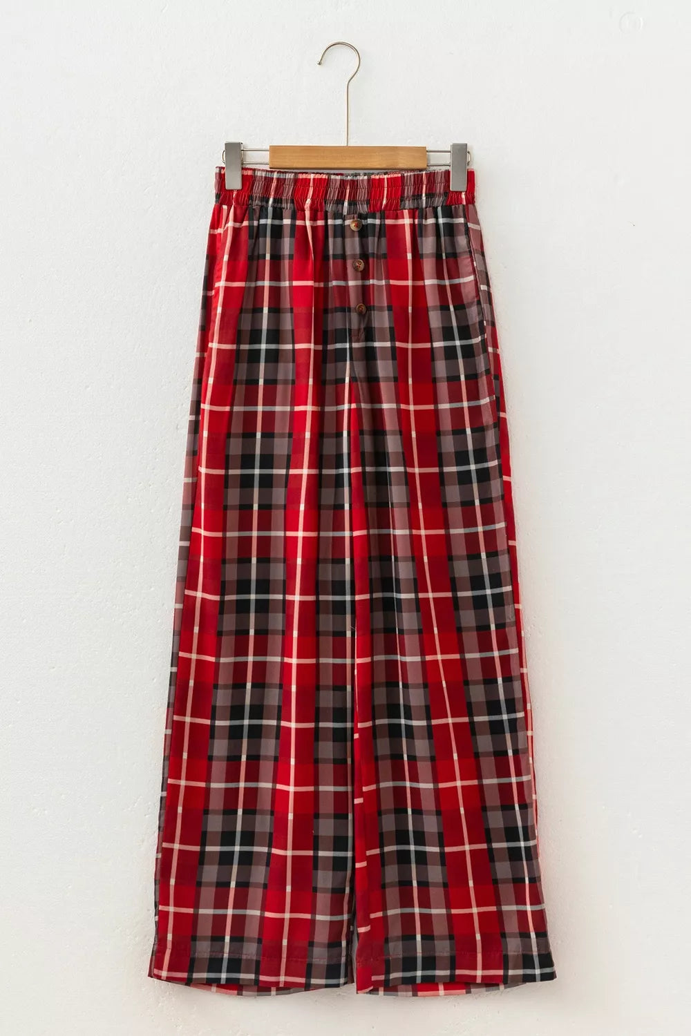 Plaid Elastic-Waist Pocket Pants in Burgundy