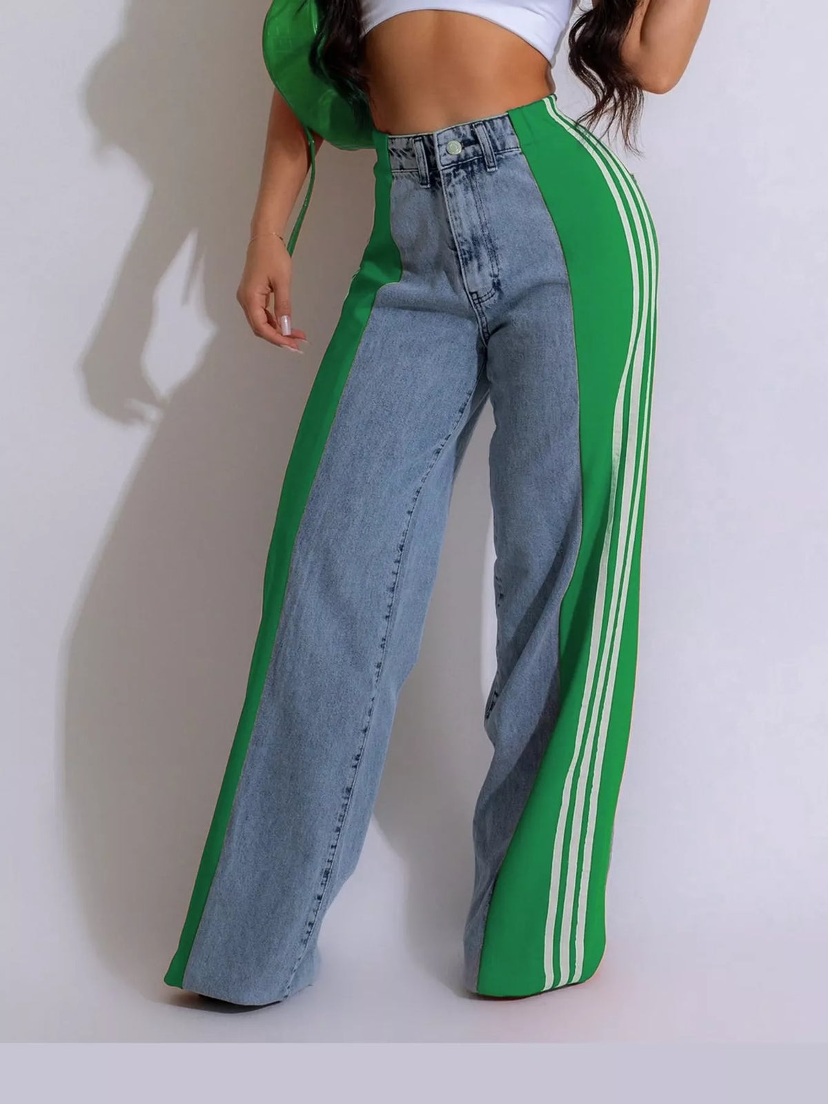 High-Waisted Wide-Leg Jeans with Side Stripe