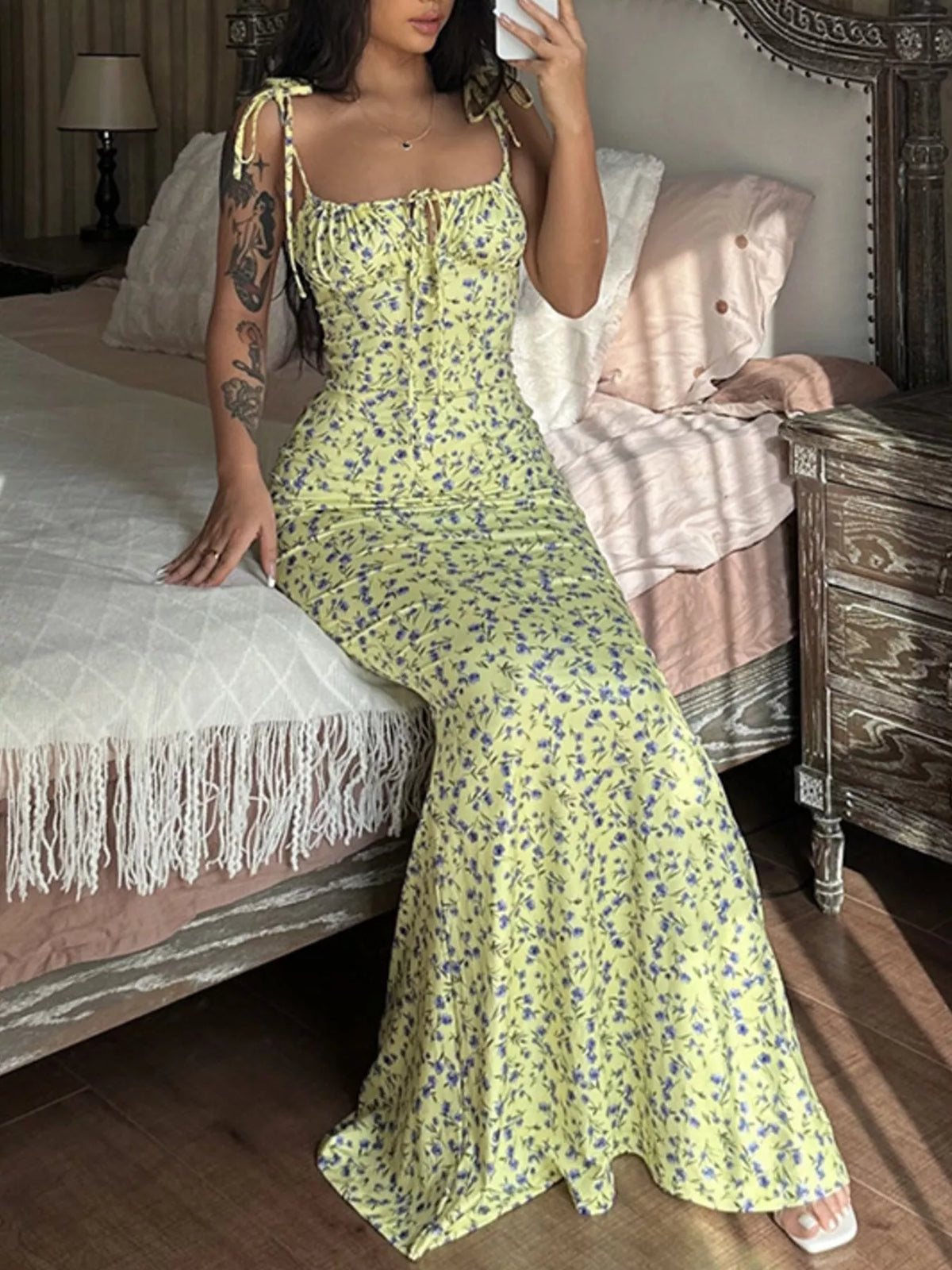 Floral Tie-Strap Bodycon Maxi Dress by Calliope