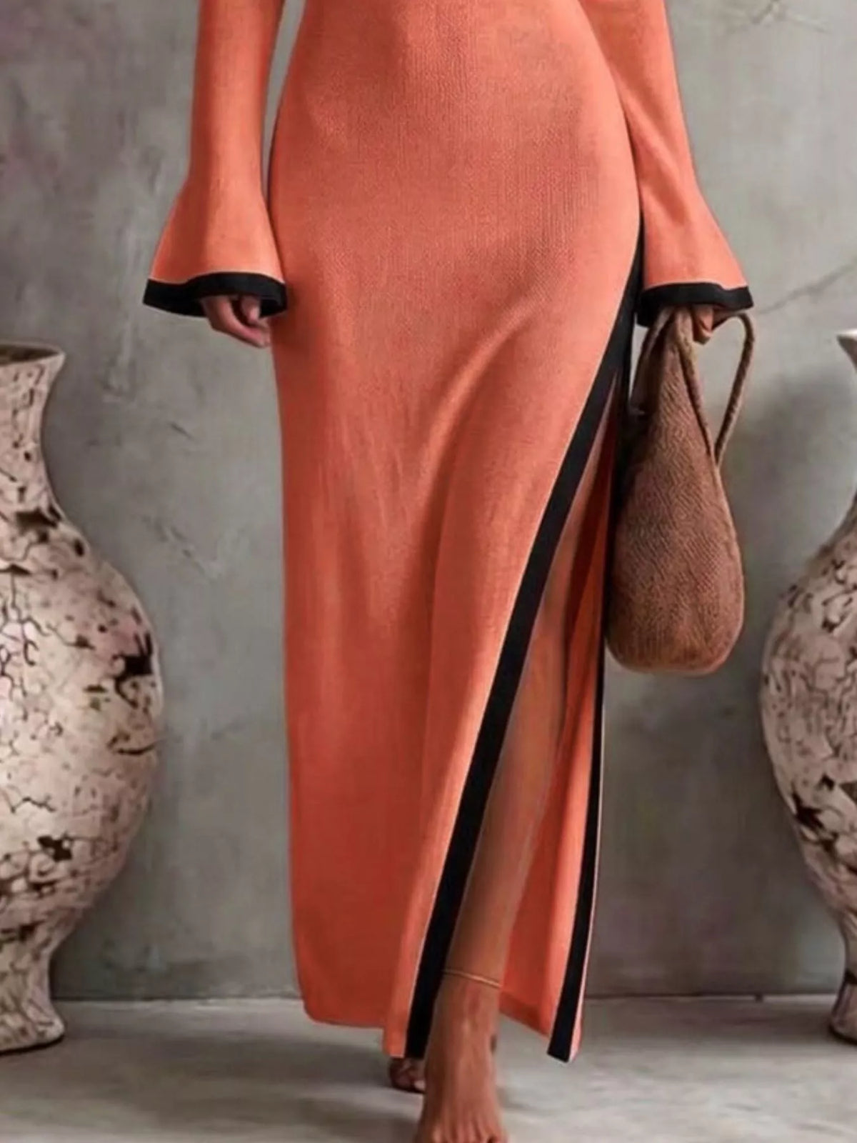 One-Shoulder Contrast Trim Maxi Dress