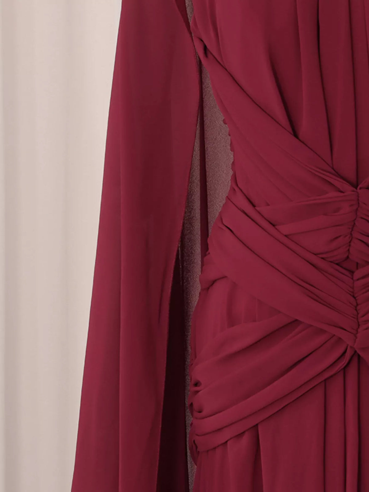 Ruched Halter Neck Cape Maxi Dress in Red