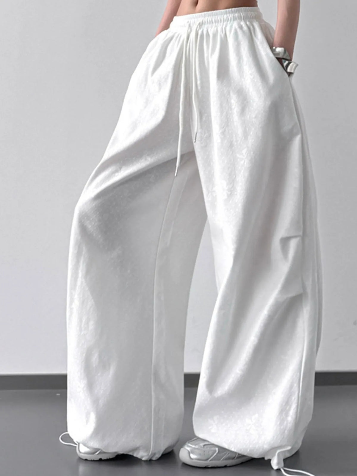 Wide Leg Drawstring Pants in White