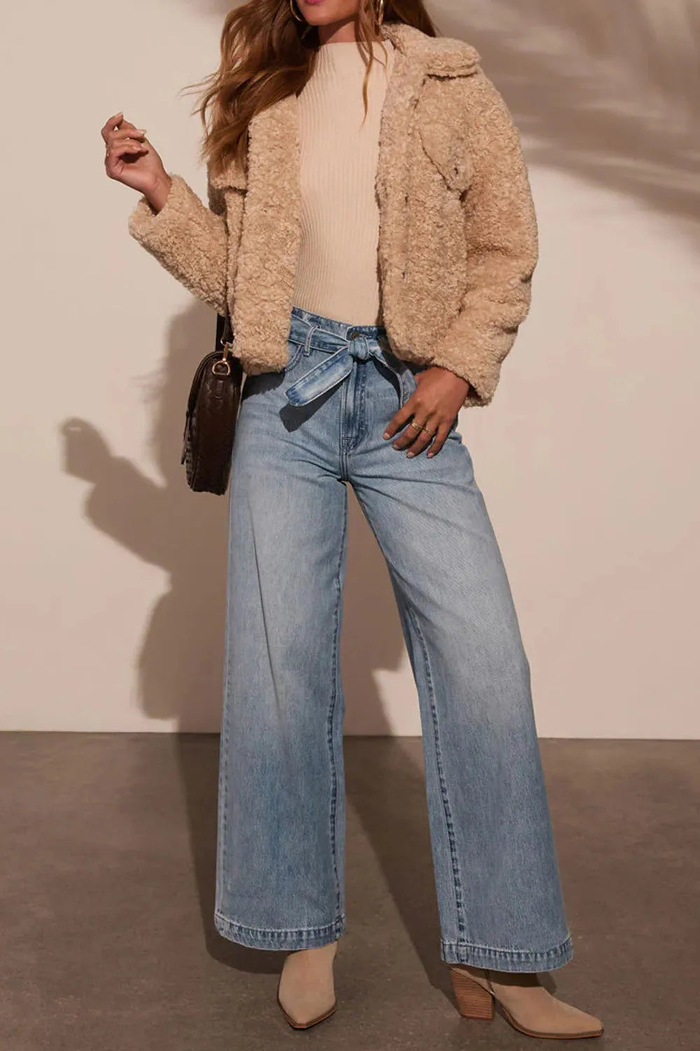 Tied Wide Leg Jeans in Medium Wash by Y.Y@Denim