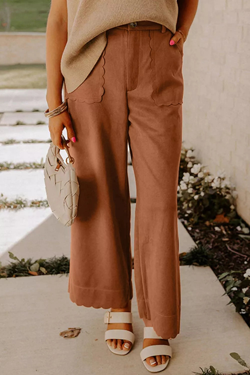 Scalloped Pocket Pants in Caramel