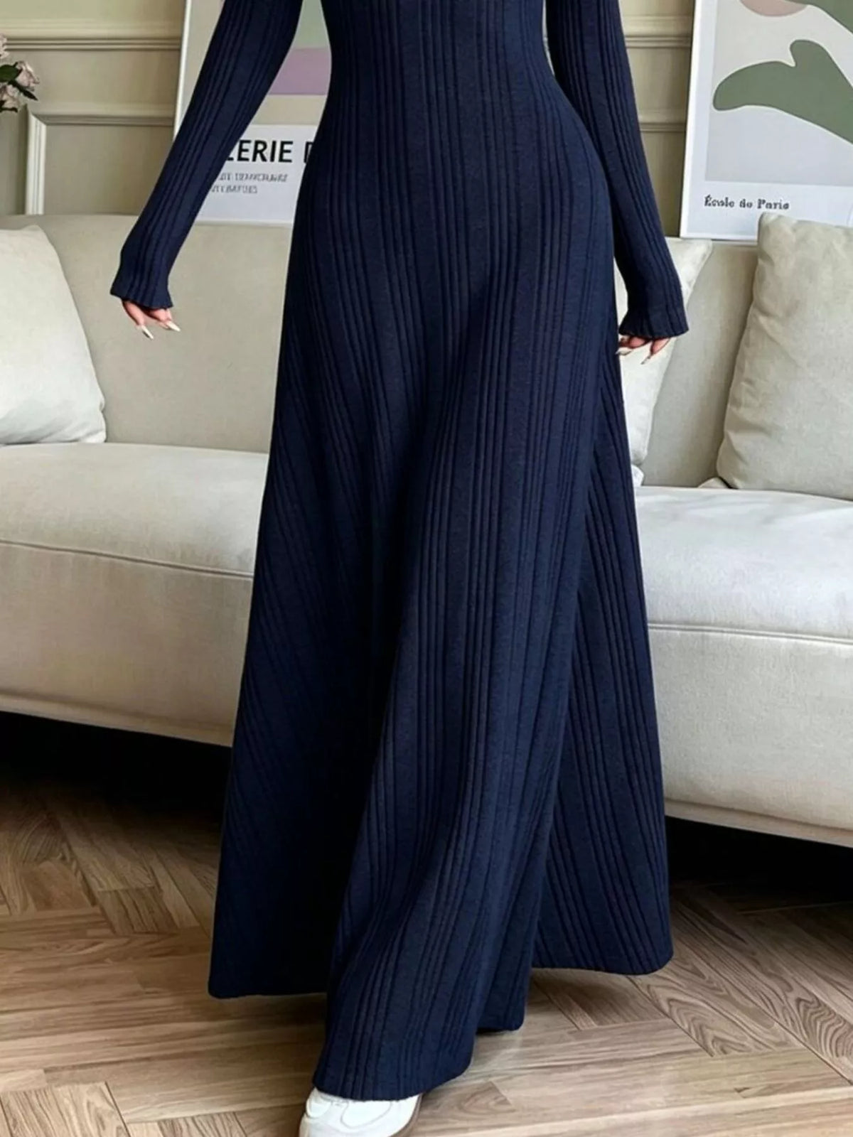 Ribbed Knit Long-Sleeve Dress