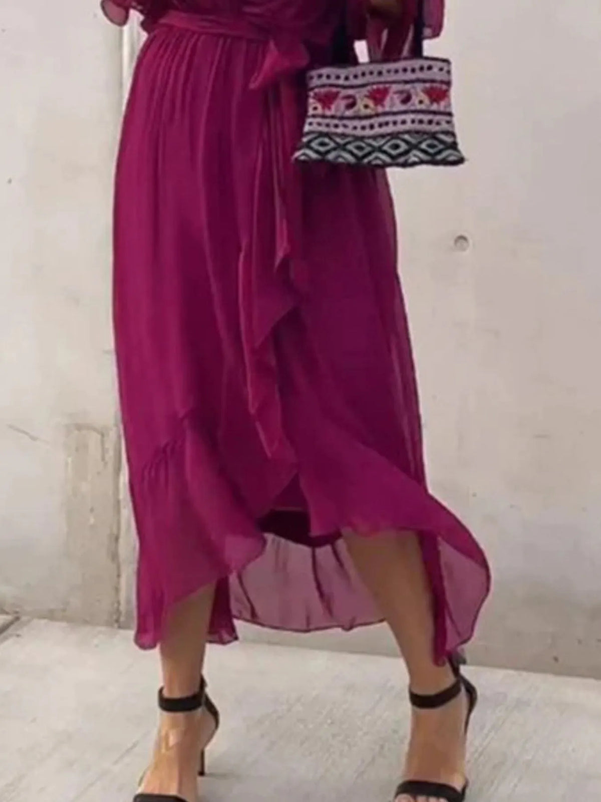 Flowy Tie-Front Midi Dress with Flutter Sleeves