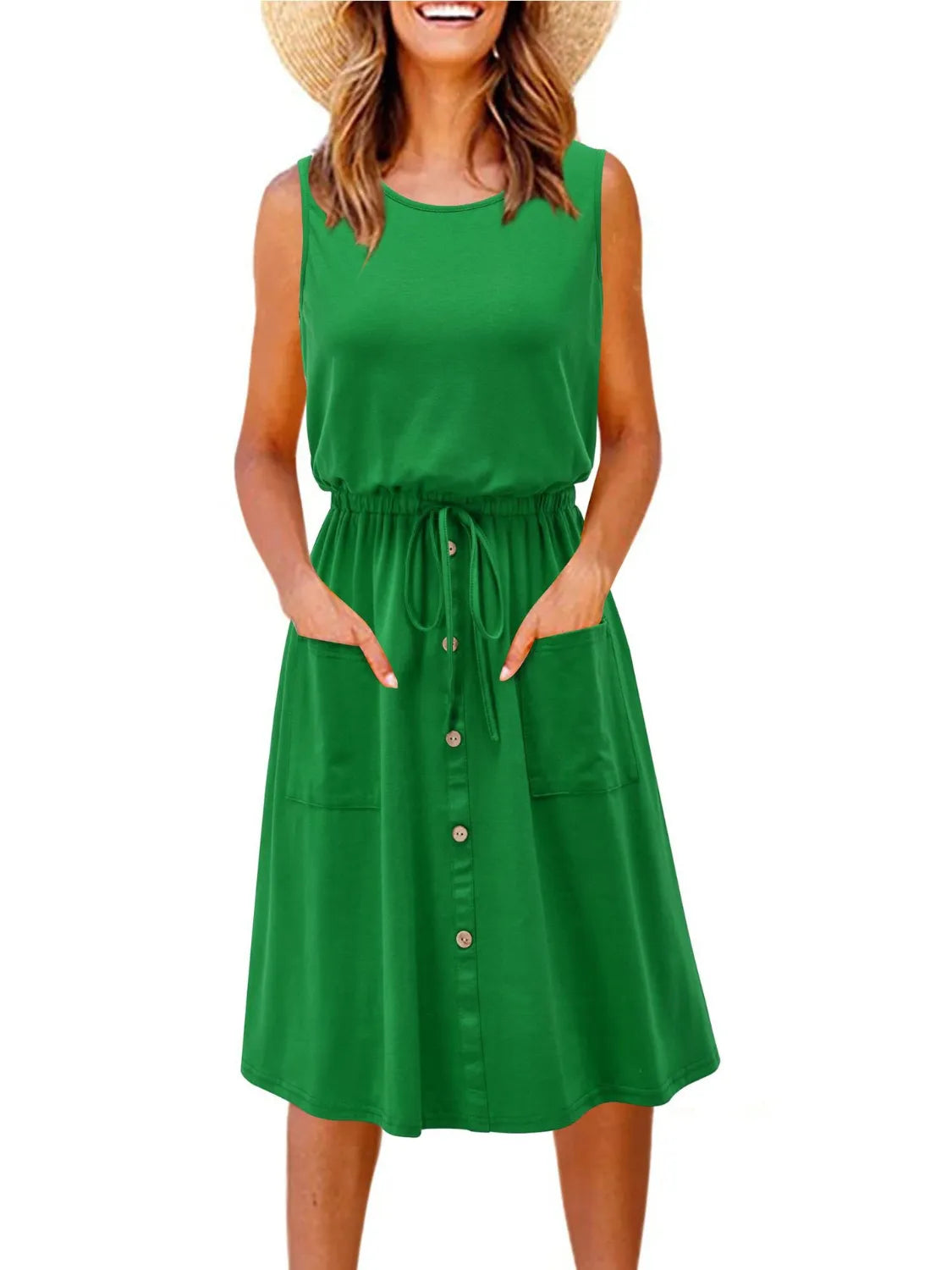 Drawstring Round Neck Tank Dress