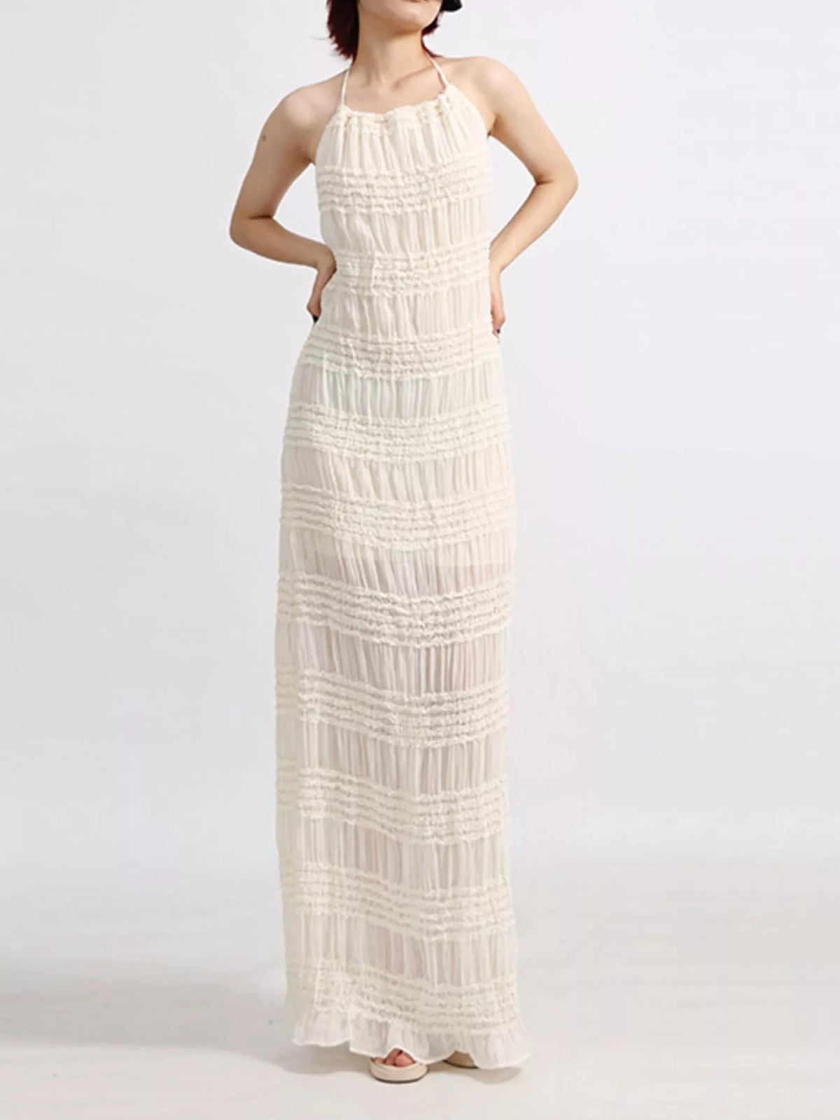 Backless Halter Maxi Dress in White