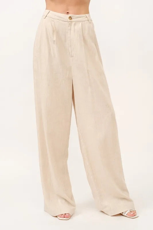 And The Why High-Rise Wide Leg Linen Pants in Oatmeal