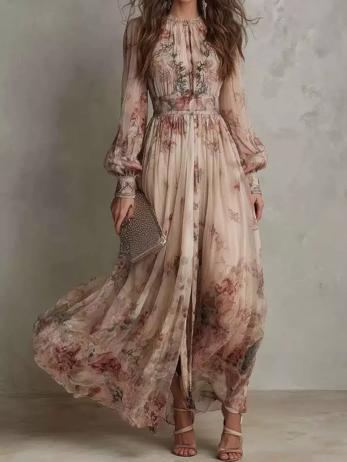 Floral Print Maxi Dress in Multicolor