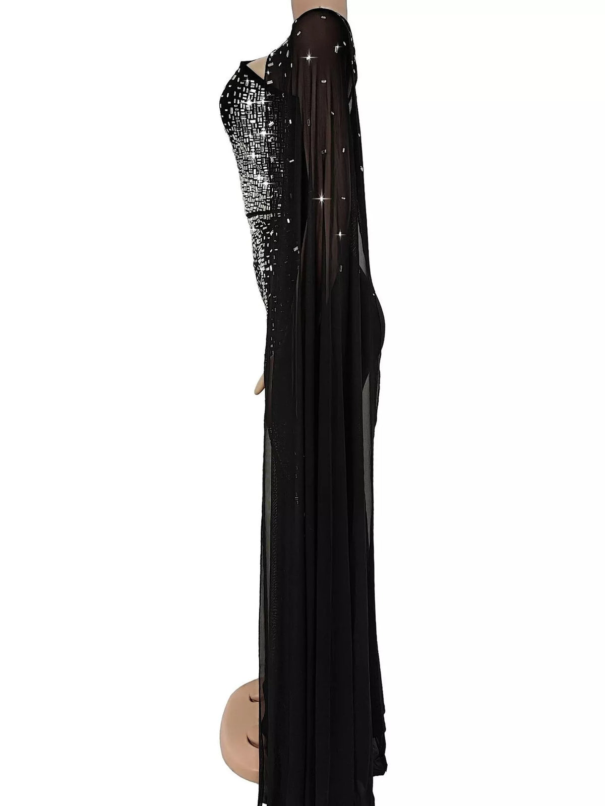 Rhinestone Cape Maxi Dress in Black