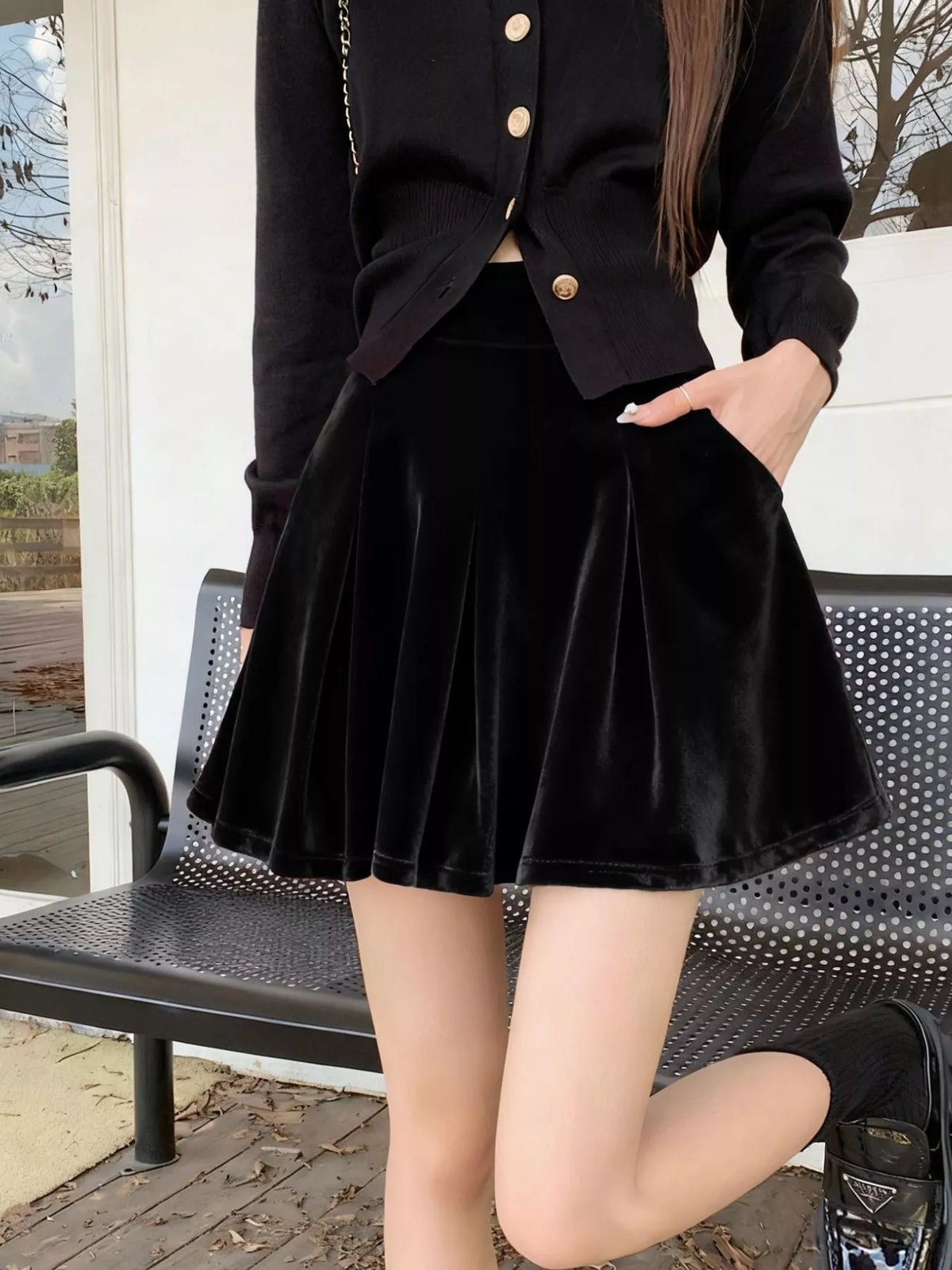 Velvet Mini Skort with Pockets