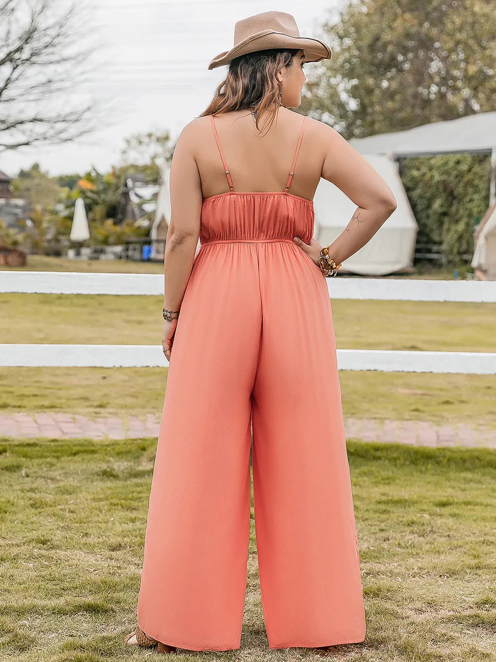 Lace Detail Wide Leg Jumpsuit in Orange
