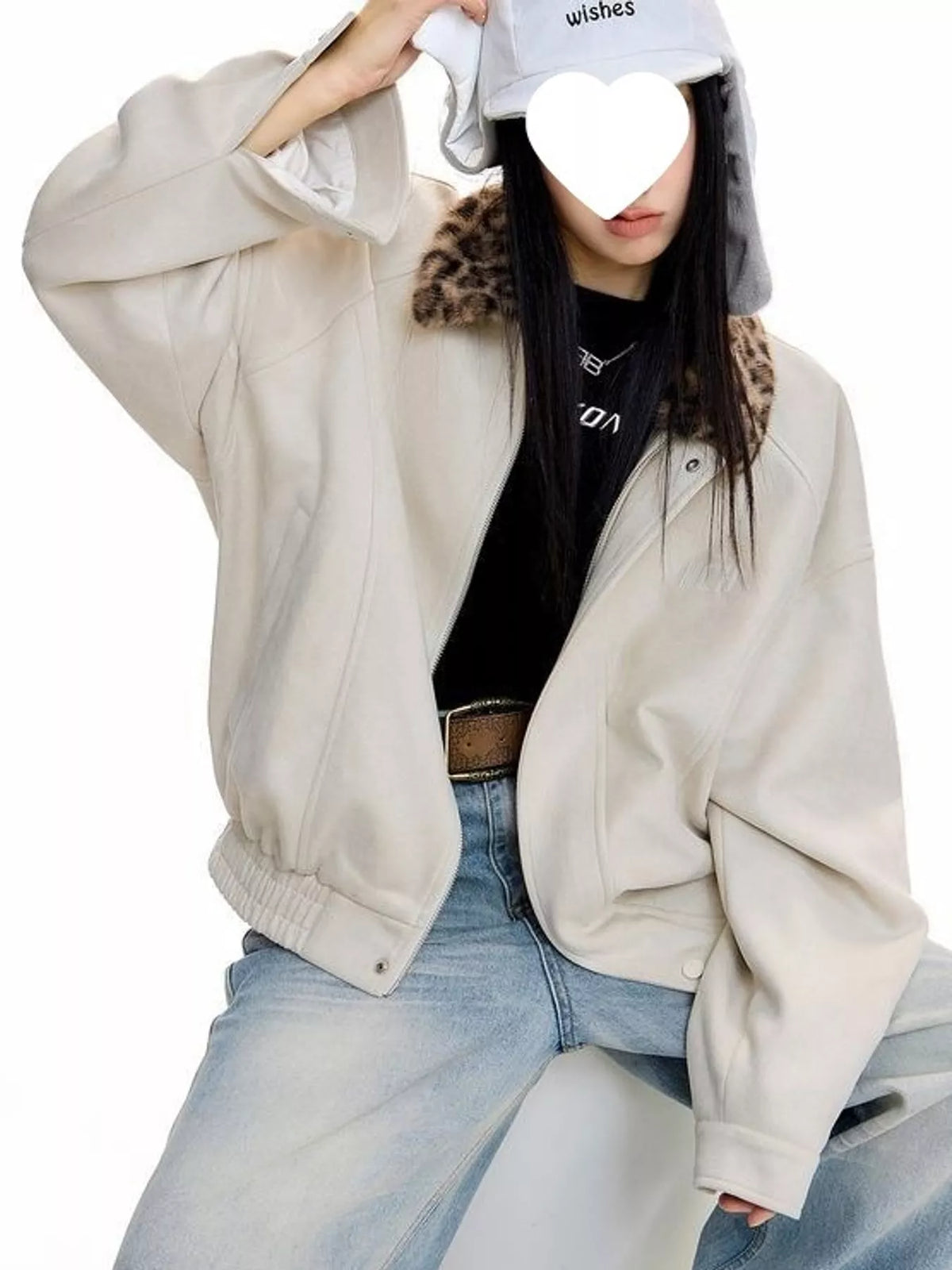 Faux Fur Collar Zip-Up Jacket
