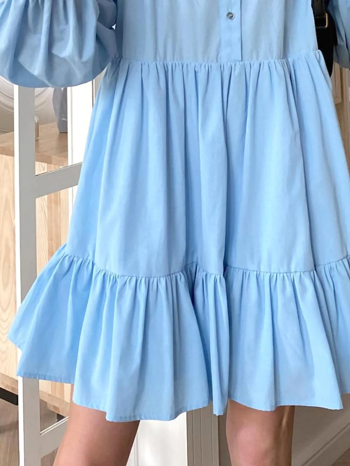 Tiered Ruffle Long Sleeve Shirt Dress