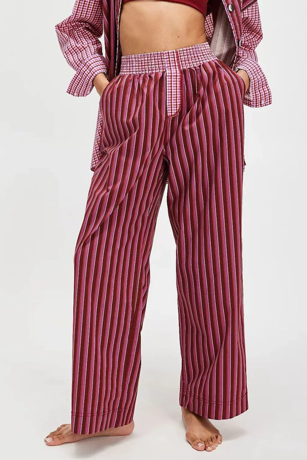 Striped Wide Leg Pants in Deep Purple