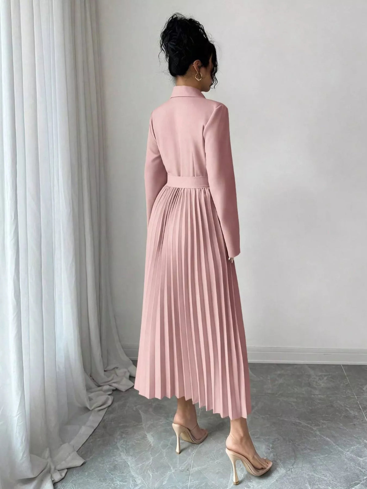 Blazer-Style Pleated Midi Dress