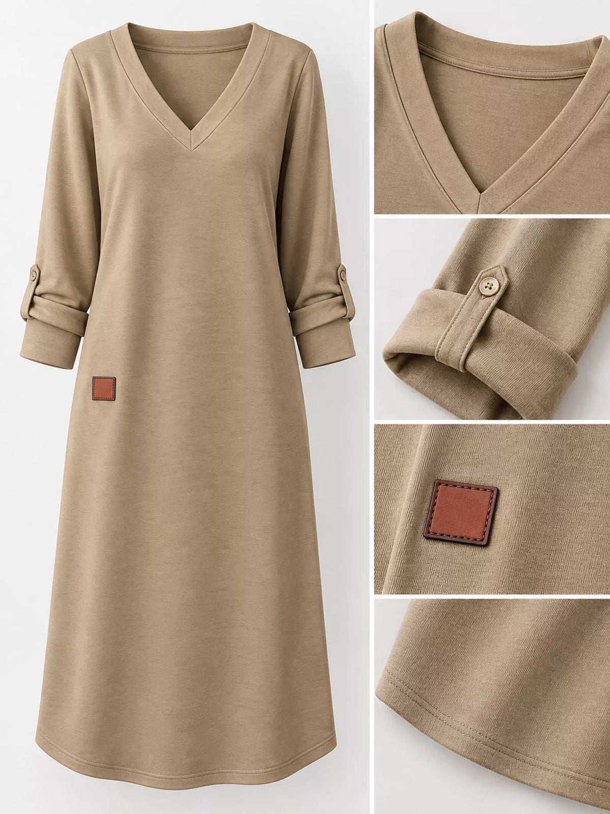 V-Neck Long Sleeve Midi Dress