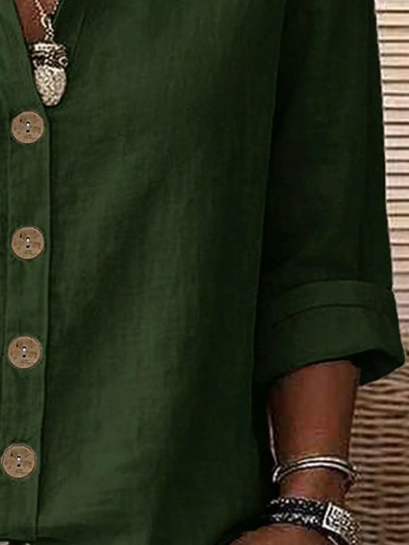 V-Neck Button-Up Long Sleeve Shirt