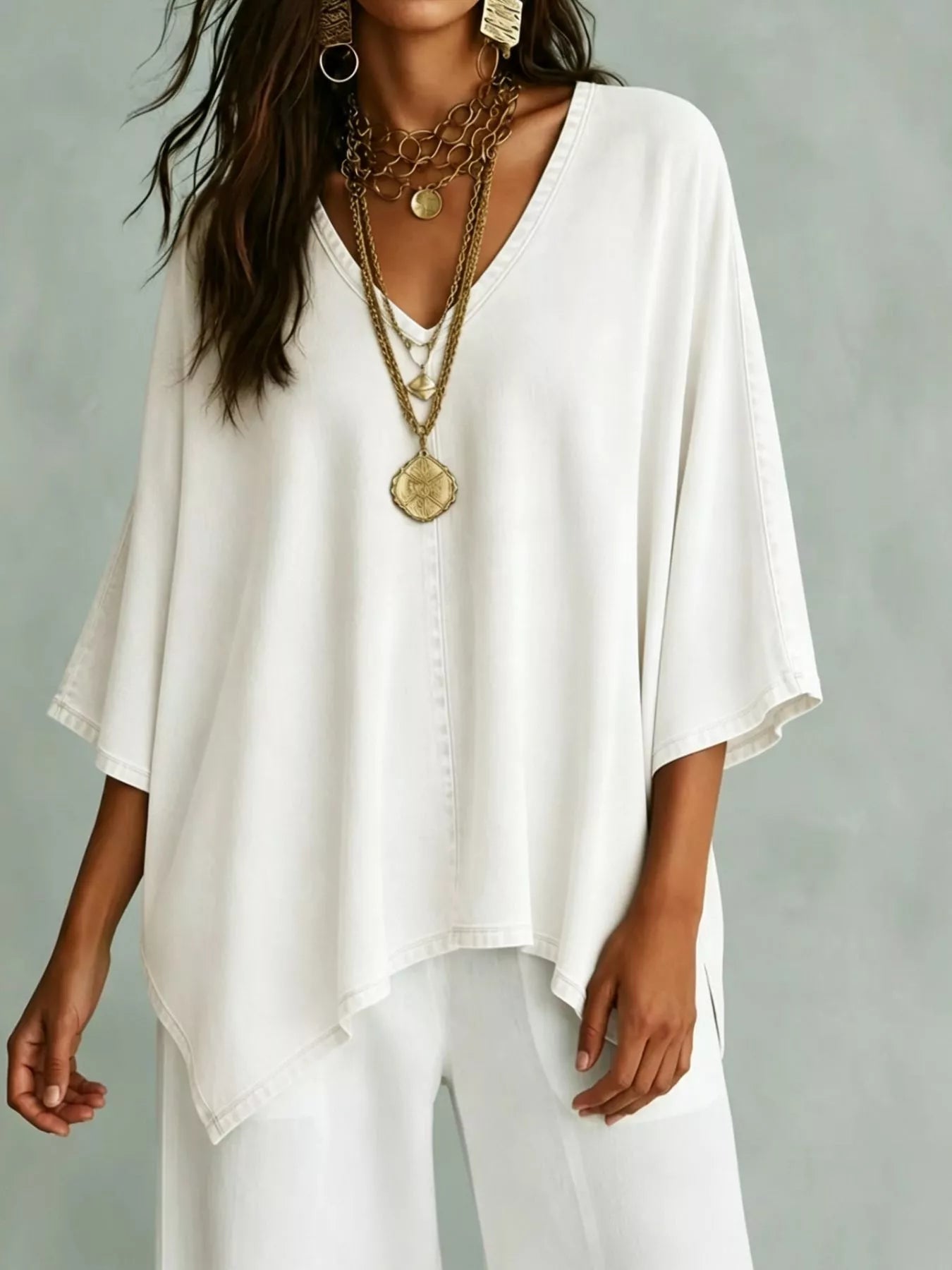 V-Neck Batwing Sleeve T-Shirt