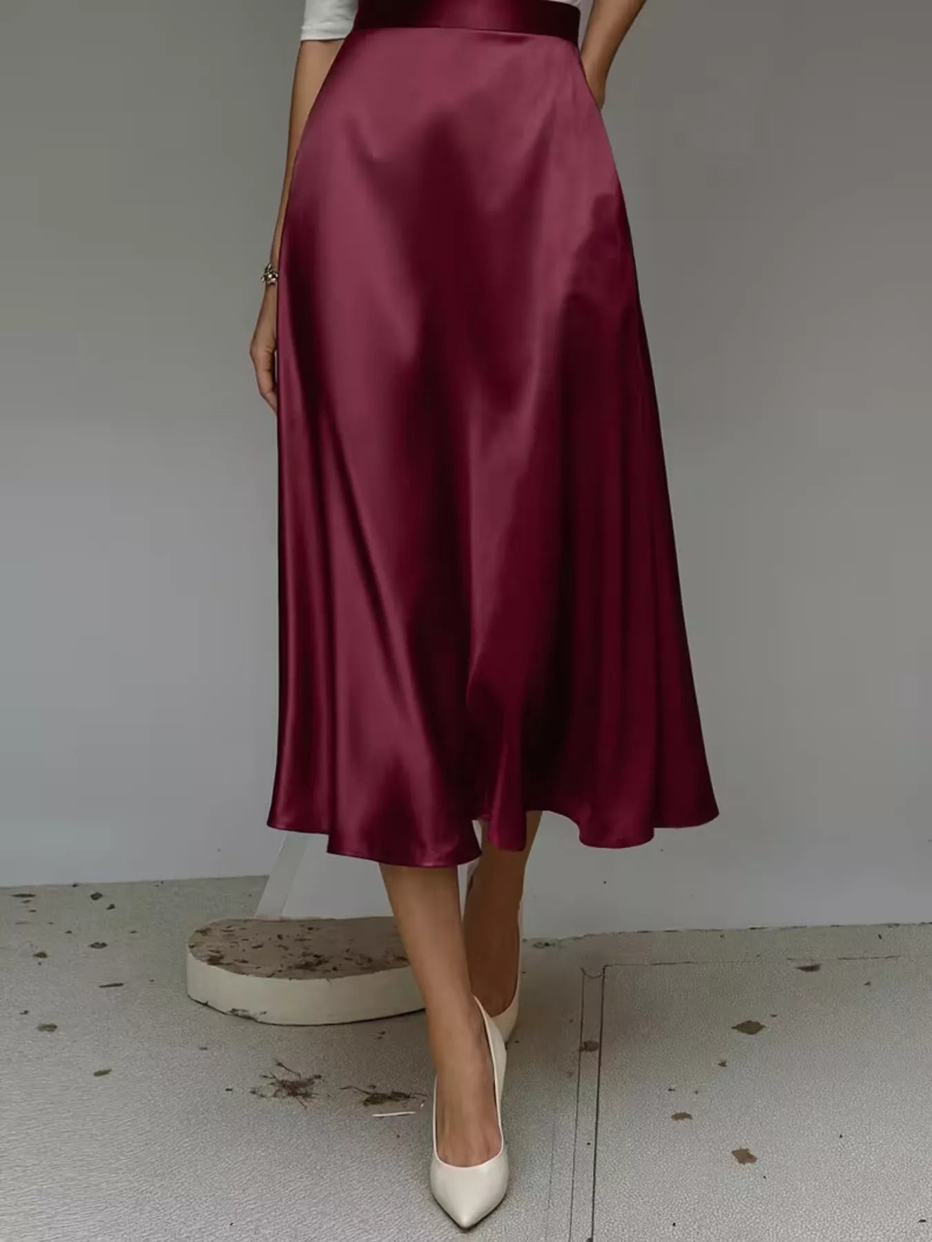 Satin Midi Skirt with Pockets