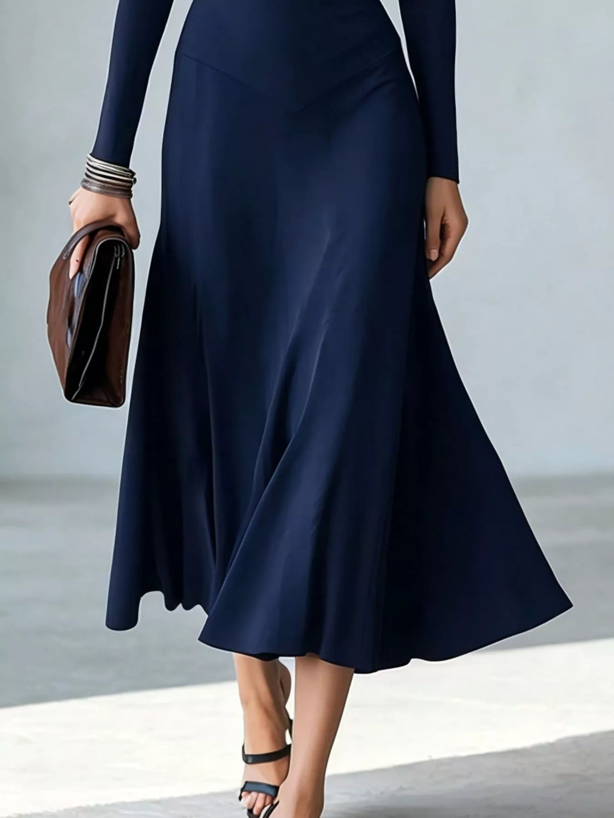 Mock Neck Cut-Out Long Sleeve Midi Dress