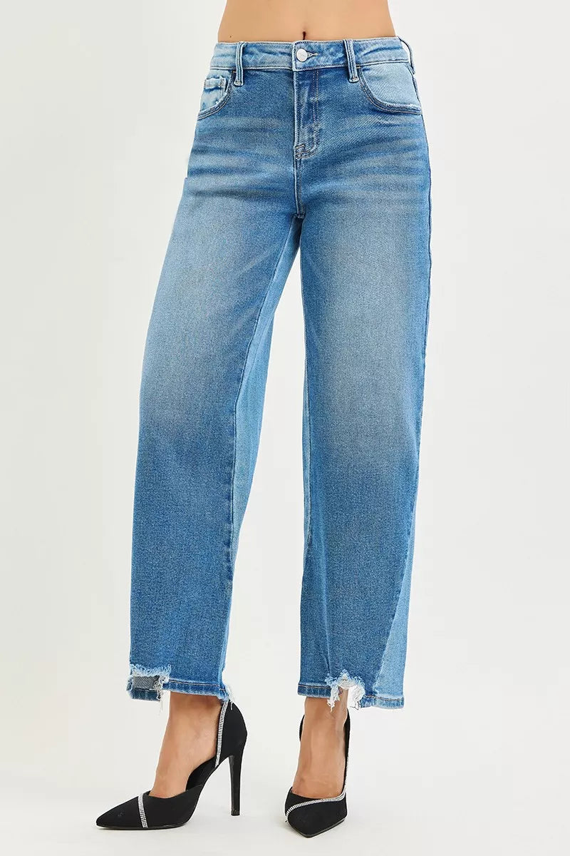 Risen Slouchy Cropped Barrel Jeans in Dark Combo