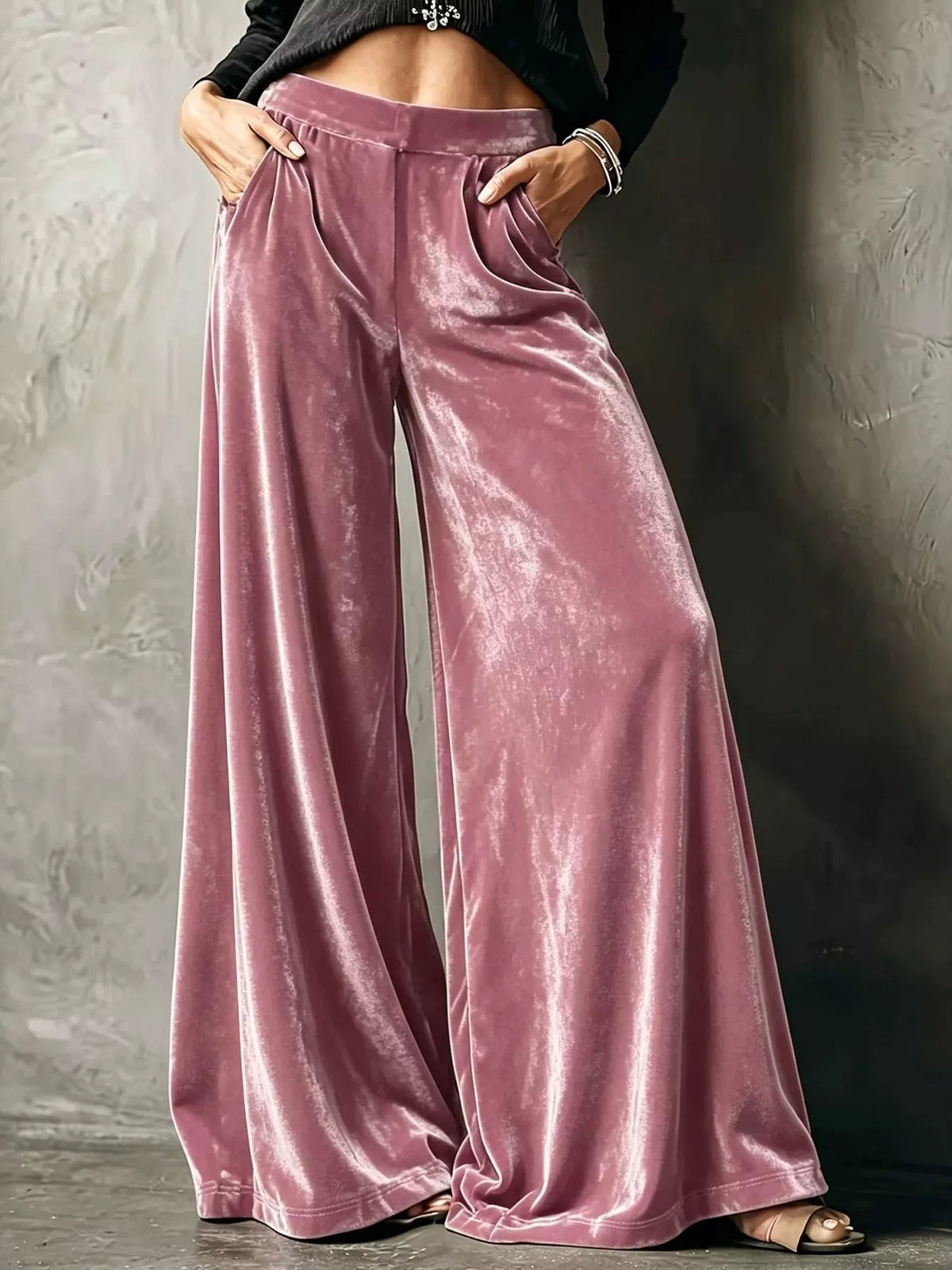 High-Waisted Wide-Leg Velvet Pants