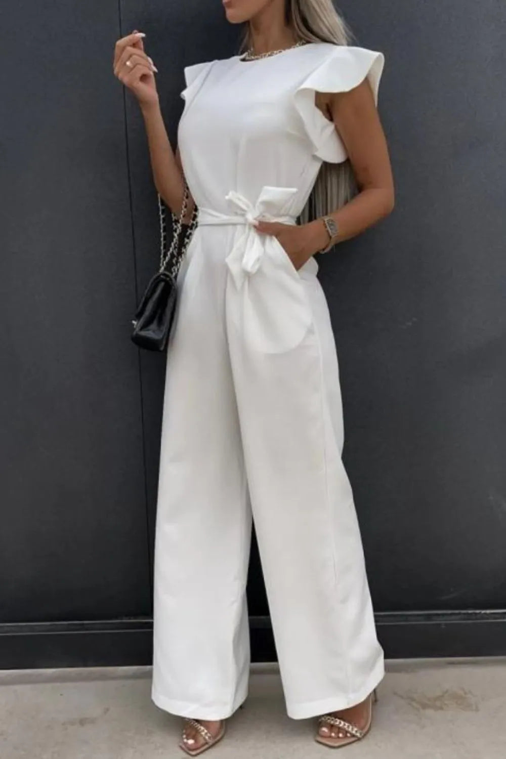 Round Neck Cap Sleeve Jumpsuit