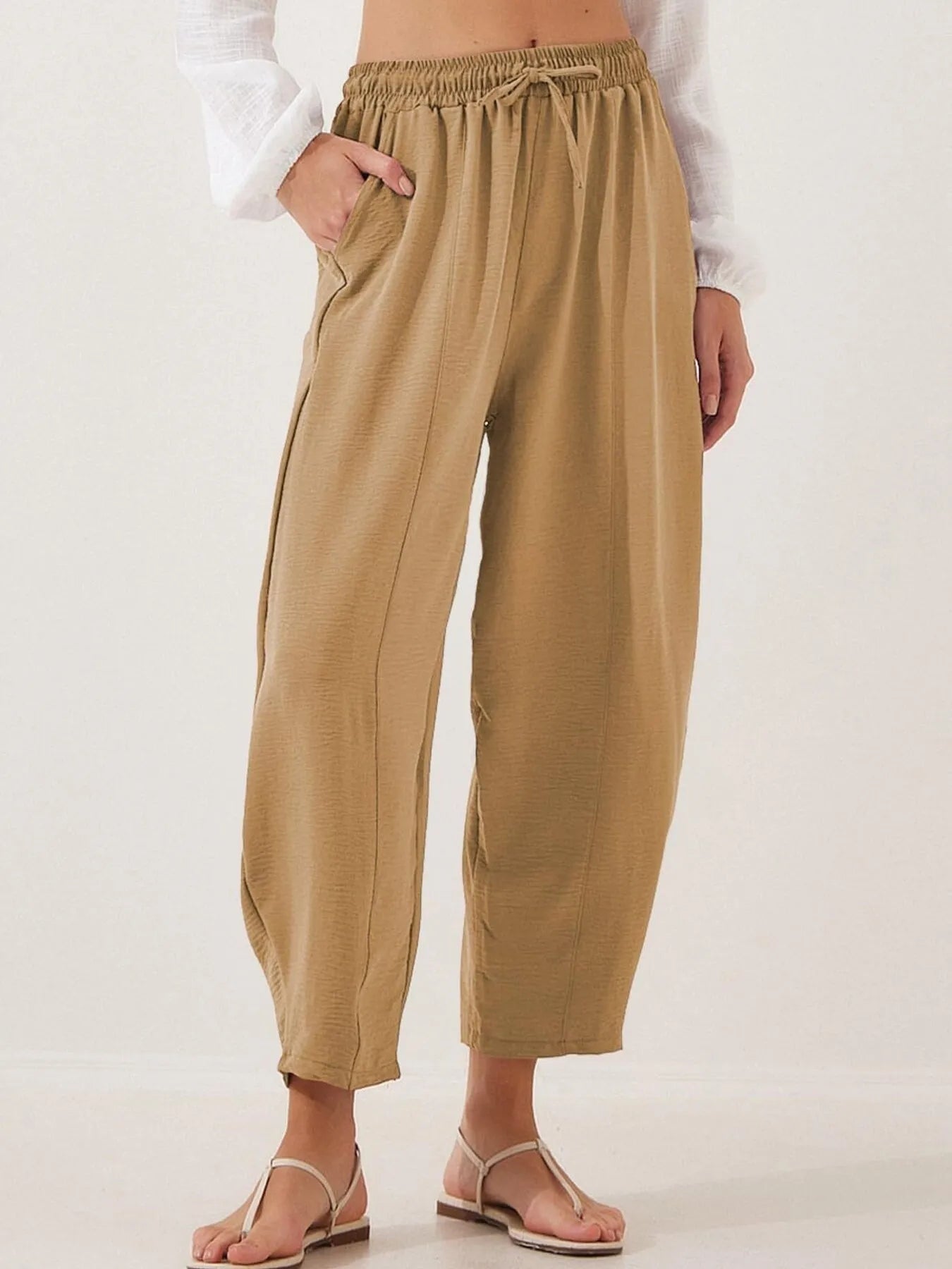 Drawstring Wide Leg Cropped Pants