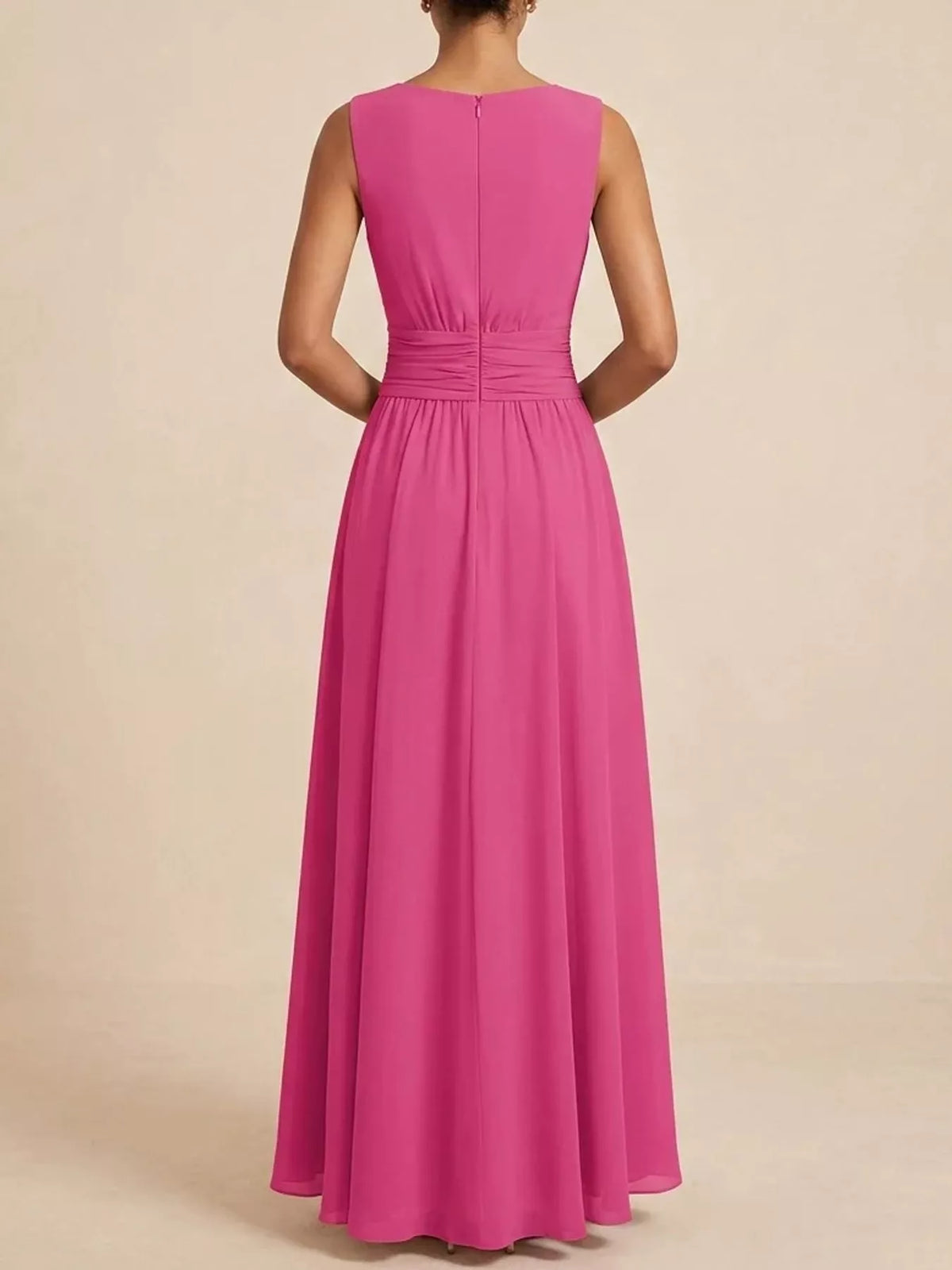 Sleeveless Ruched Chiffon Maxi Dress