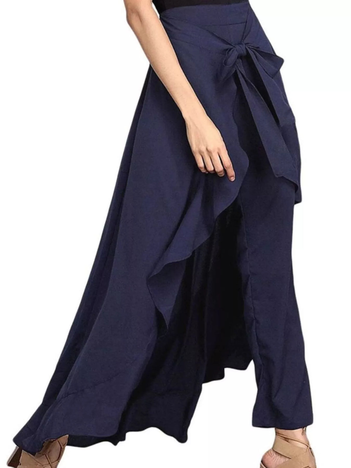 High-Waisted Tie-Front Wide-Leg Pants