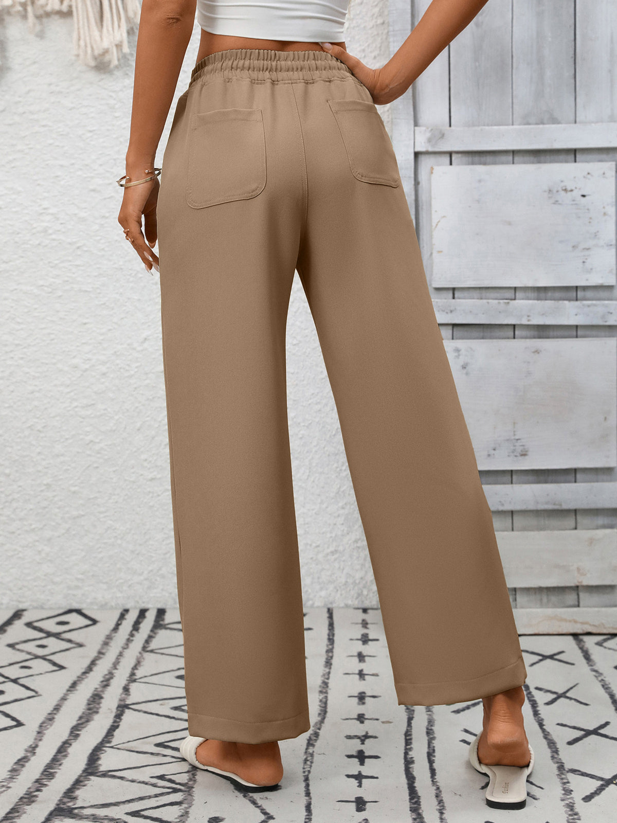 Casual Drawstring Wide-Leg Pants