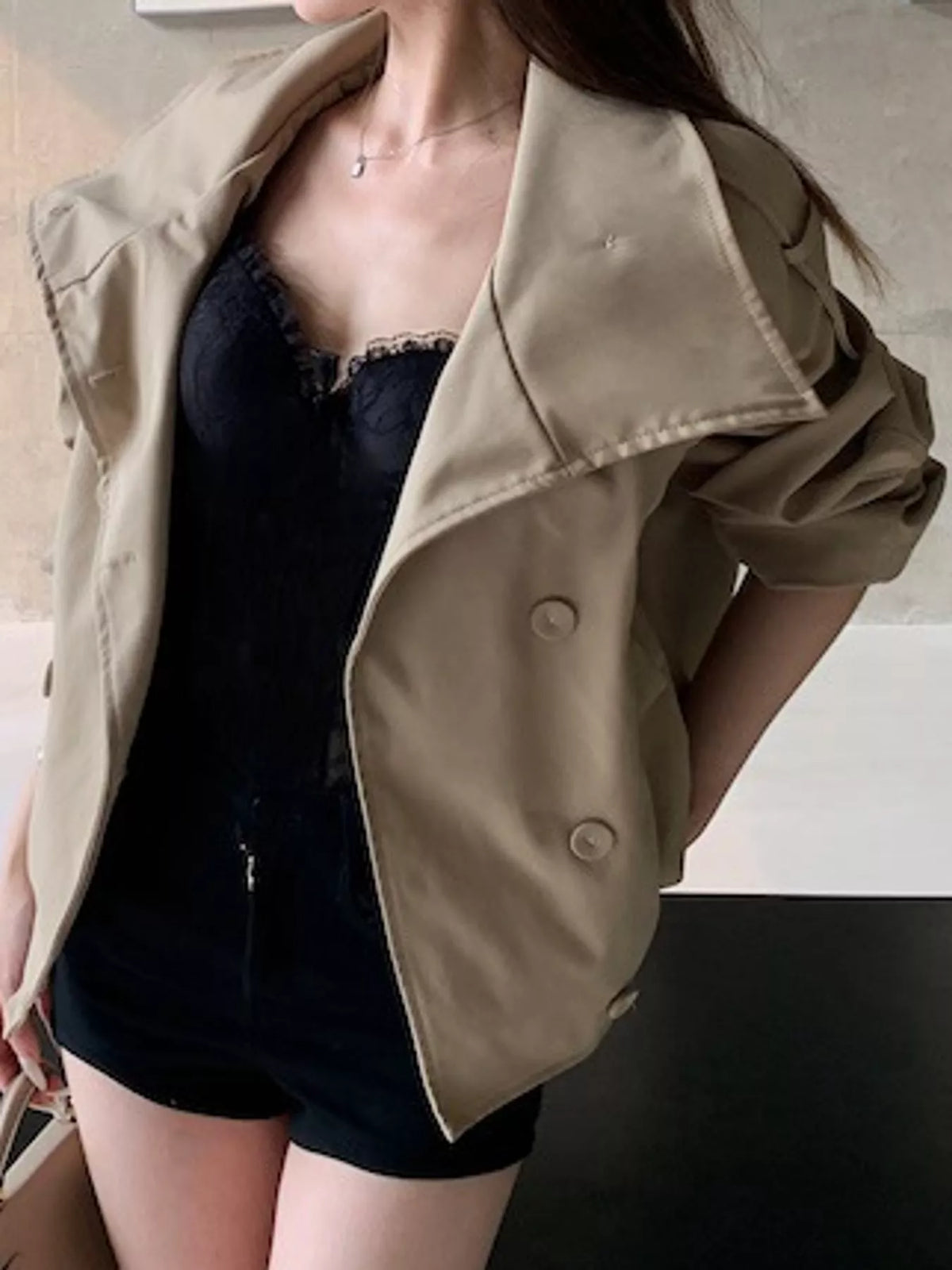 Double-Breasted Trench Jacket with Stand Collar