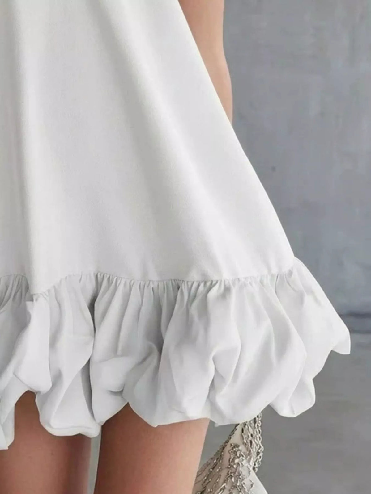 Ruffled V-Neck Bubble Hem Mini Dress