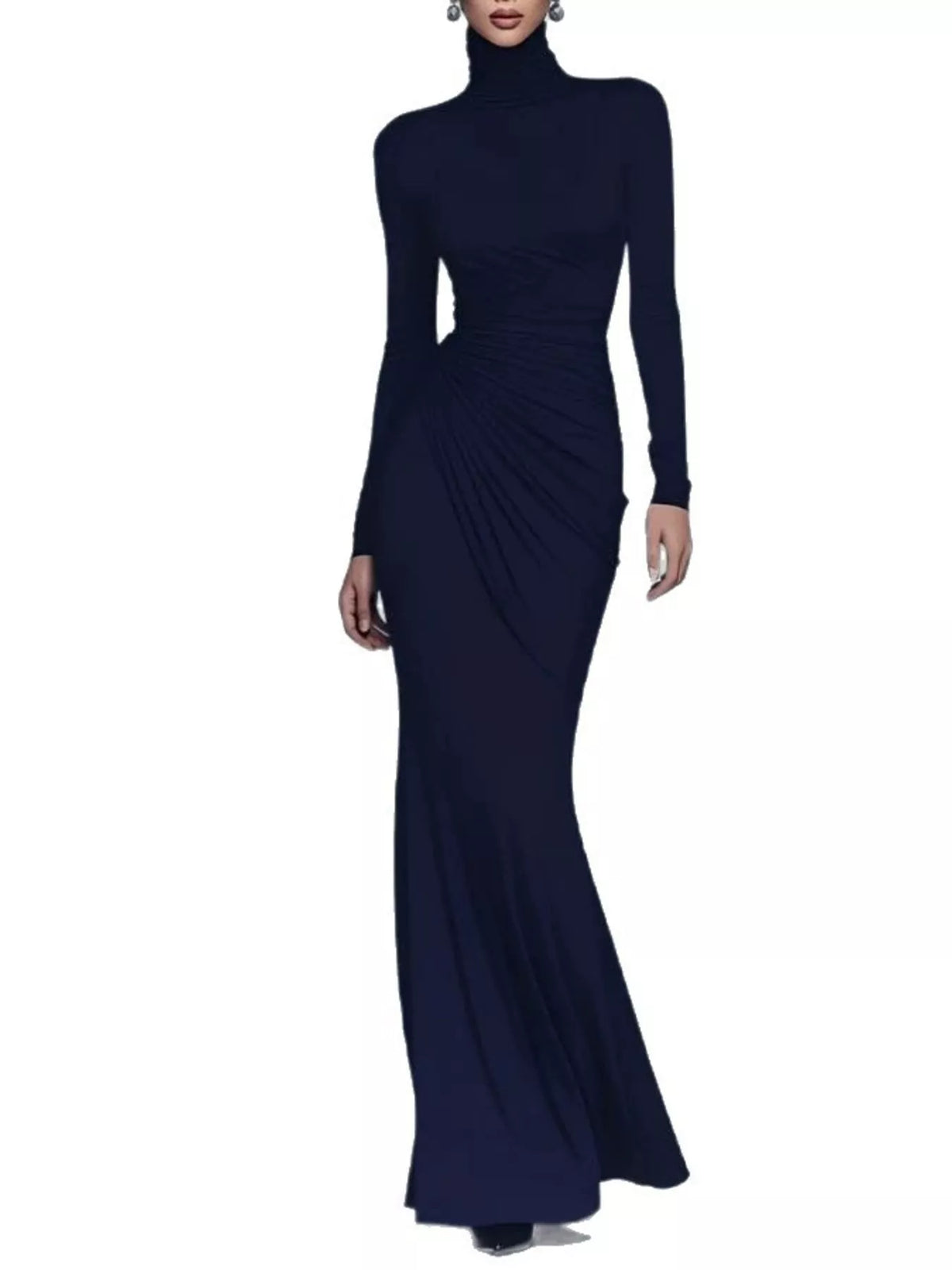 Turtleneck Long Sleeve Ruched Maxi Dress