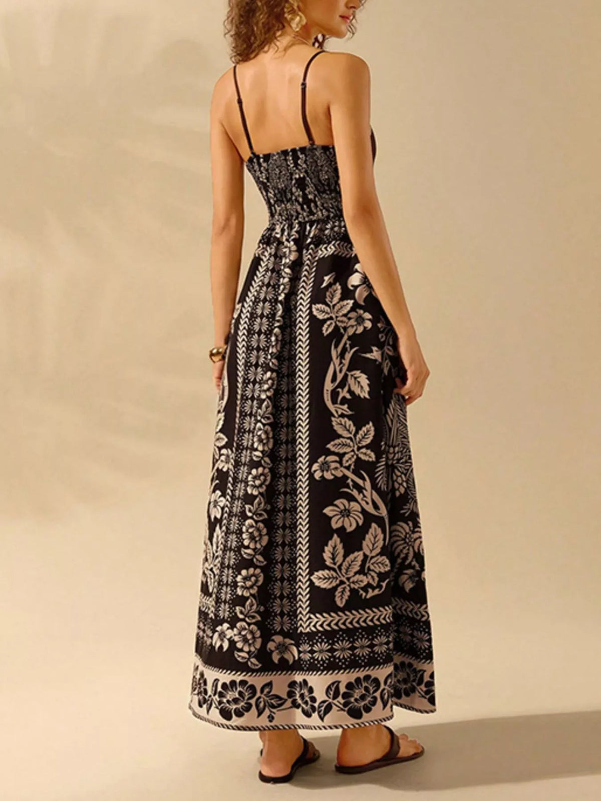 Floral Spaghetti Strap Maxi Dress in Black