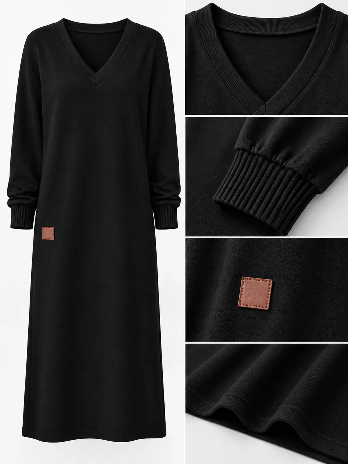 V-Neck Long Sleeve Midi Dress