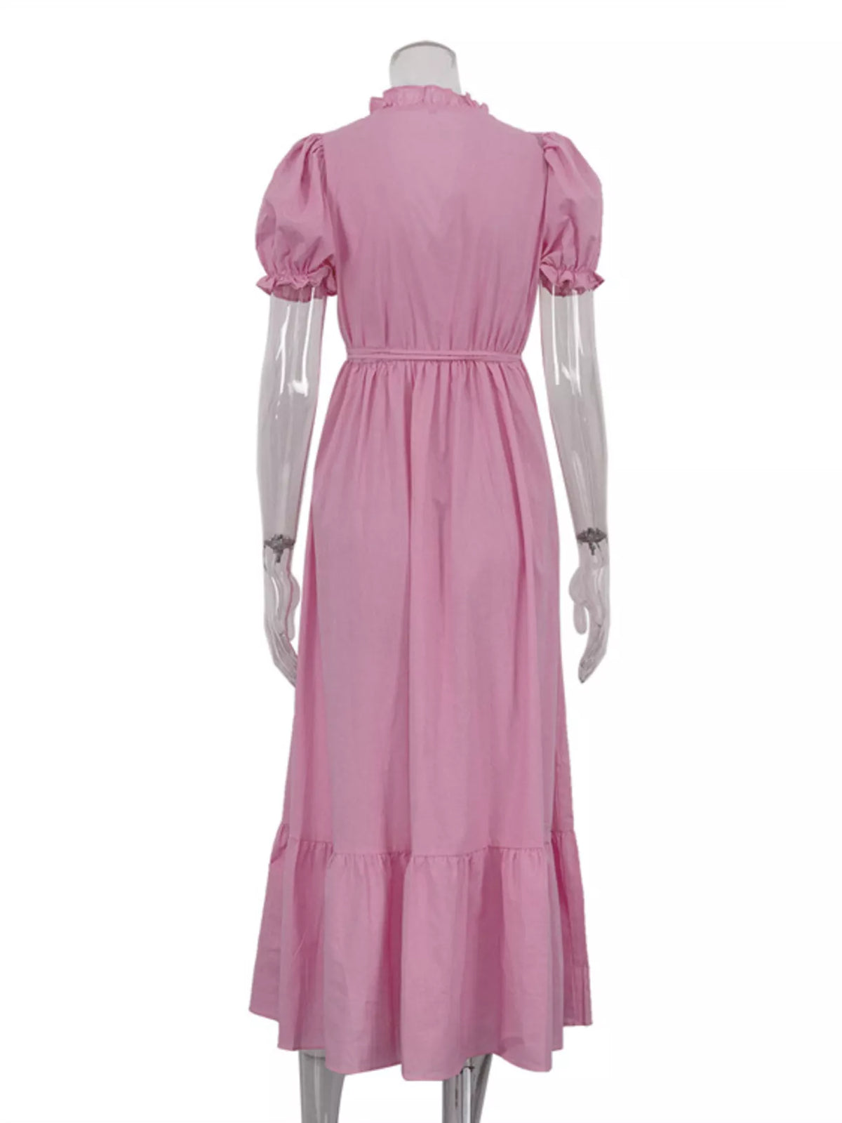 Tie Waist Puff Sleeve Maxi Dress with Frill Detail