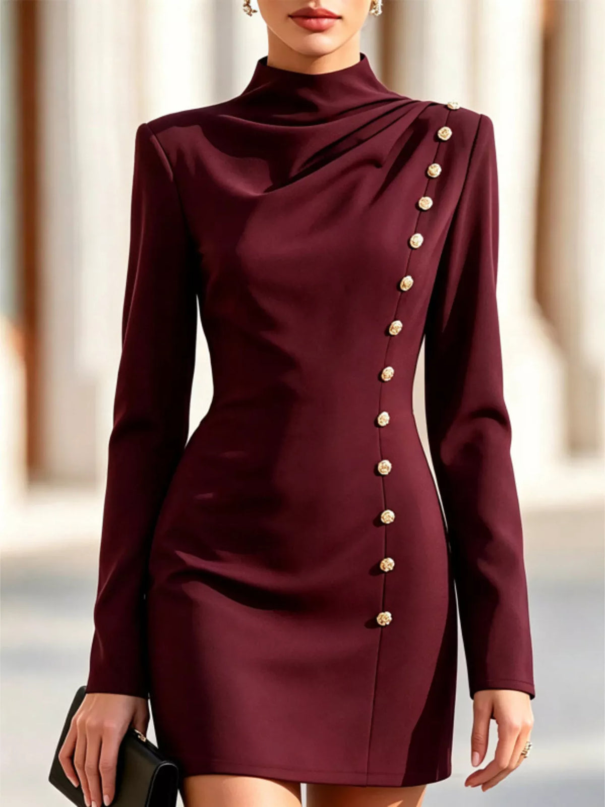 Mock Neck Long-Sleeve Bodycon Dress