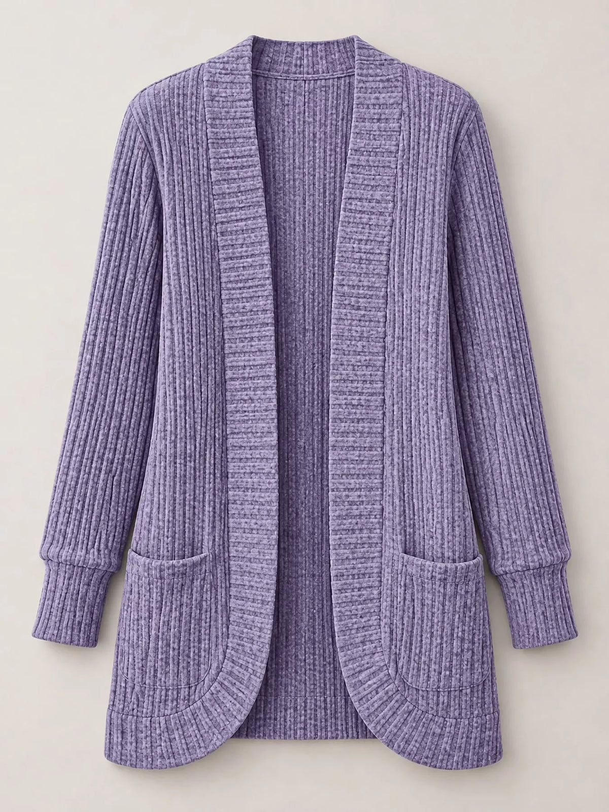 Ribbed Open-Front Longline Cardigan