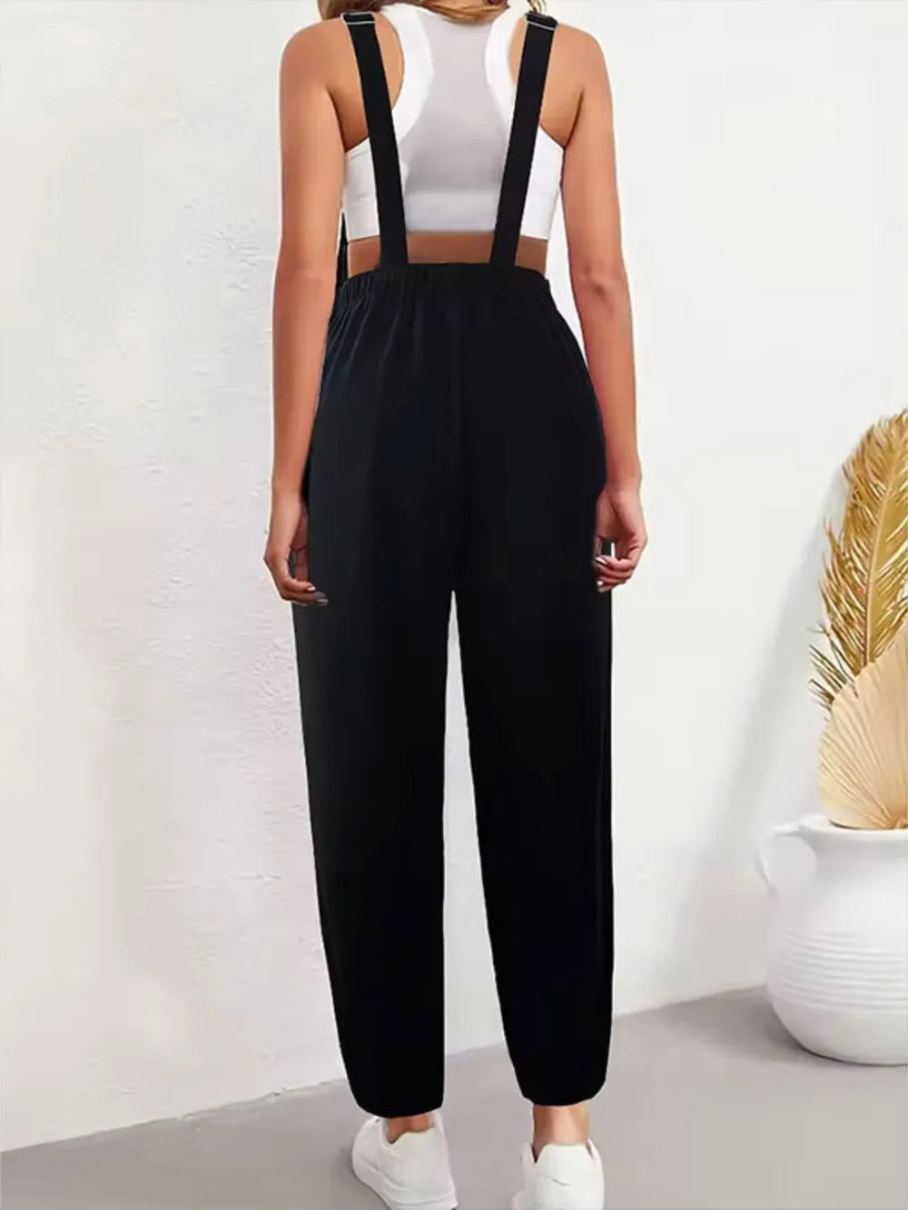 Embroidered Overalls in Black
