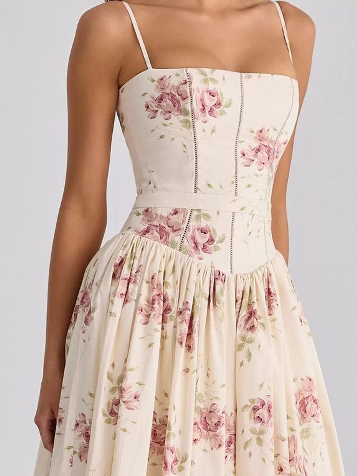 Floral Spaghetti Strap Midi Dress in White