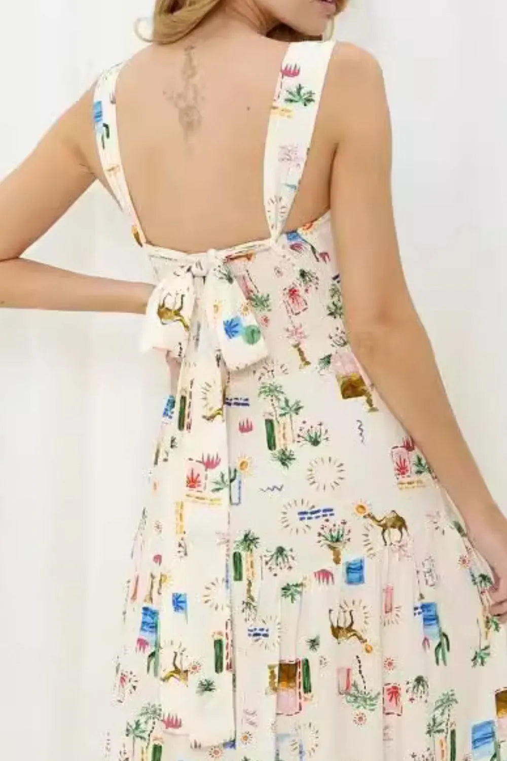 Printed Square Neck Wide Strap Maxi Dress by Shenori