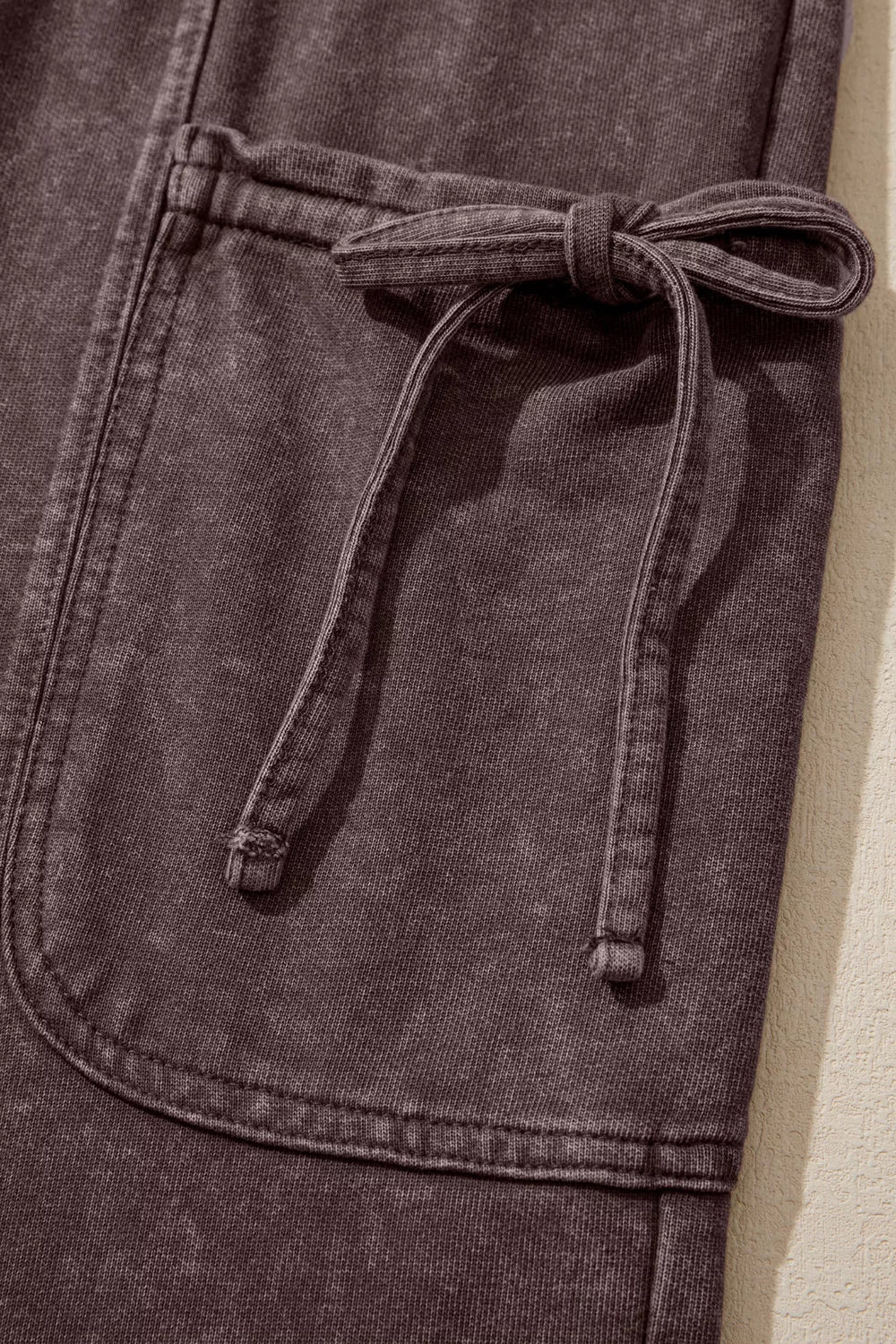 Mineral-Wash Tie-Detail Cargo Pants in Dark Brown