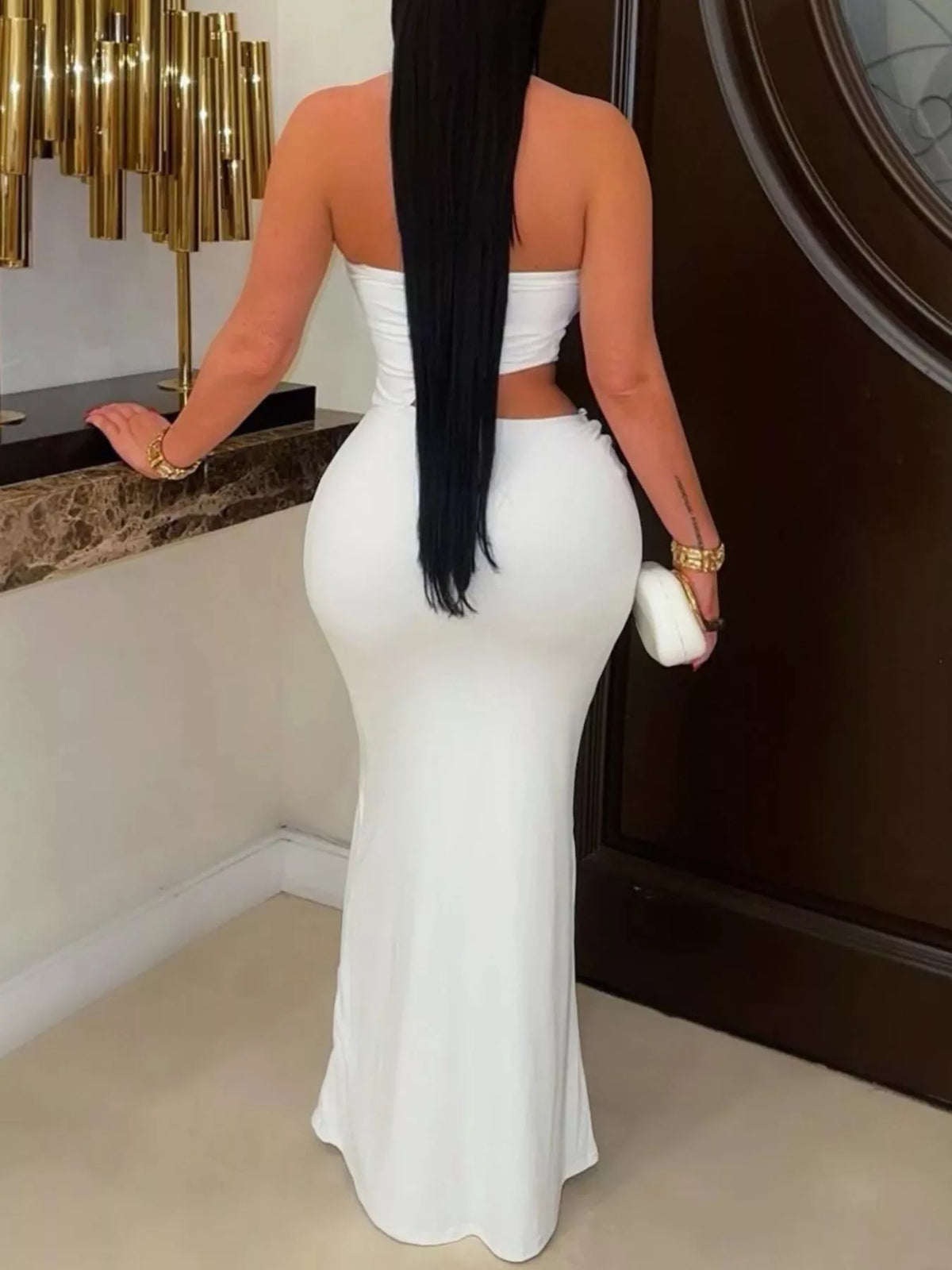 Strapless Cutout Maxi Dress with Ruched Detail